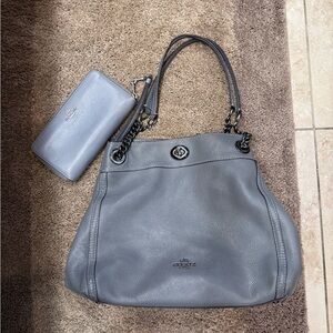 Coach Slate Gray Leather Shoulder Bag and Wallet